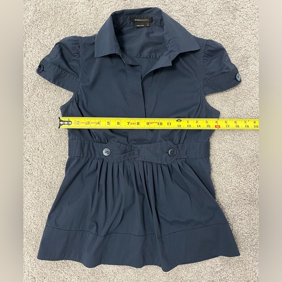 BCBG Maxazria Navy collard cap sleeve peplum top - Size Small - Picture 9 of 10